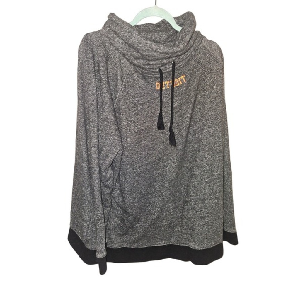Enza Detroit Cowl Neck Sweatshirt Oversized Gray Orange Michigan Graphic 3XL‎